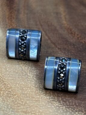 Mother-of-Pearl Inlay Earrings with Marcasite Accents